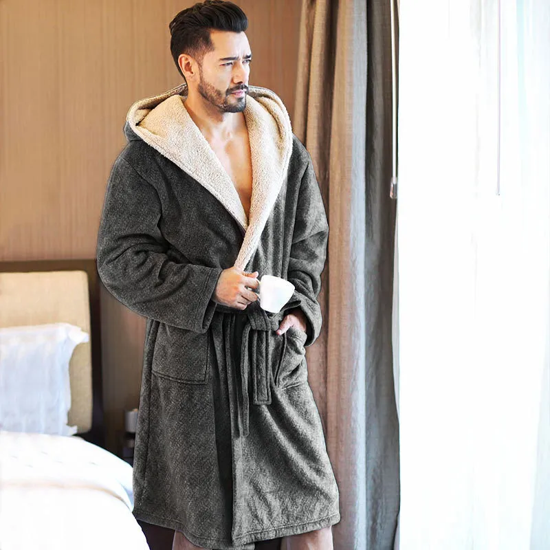 Generic Men Hooded Extra Long Thermal Bathrobe Plus Size Winter Flannel  Thickening Warm Kimono Bath Robe Male Dressing Gown Mens Robes @ Best Price  Online | Jumia Kenya