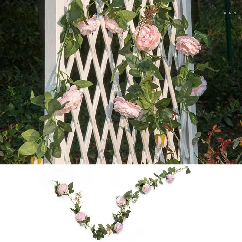 Dekoracyjne kwiaty wieńce sztuczne realistyczne jedwabne jedwabny Fake Flower Rose Vine Rattan Cane Cane Garland Wiszą