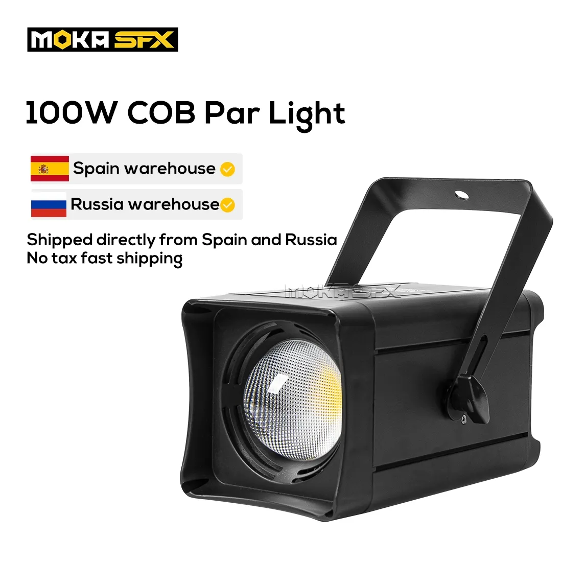 Levereras från Spanien 2st / Parti 100W COB PAR LIGHT 2IN1 / RGBW BLARDERS Ljus för Disco Light Silent Par Cob för konsertfestfotografi