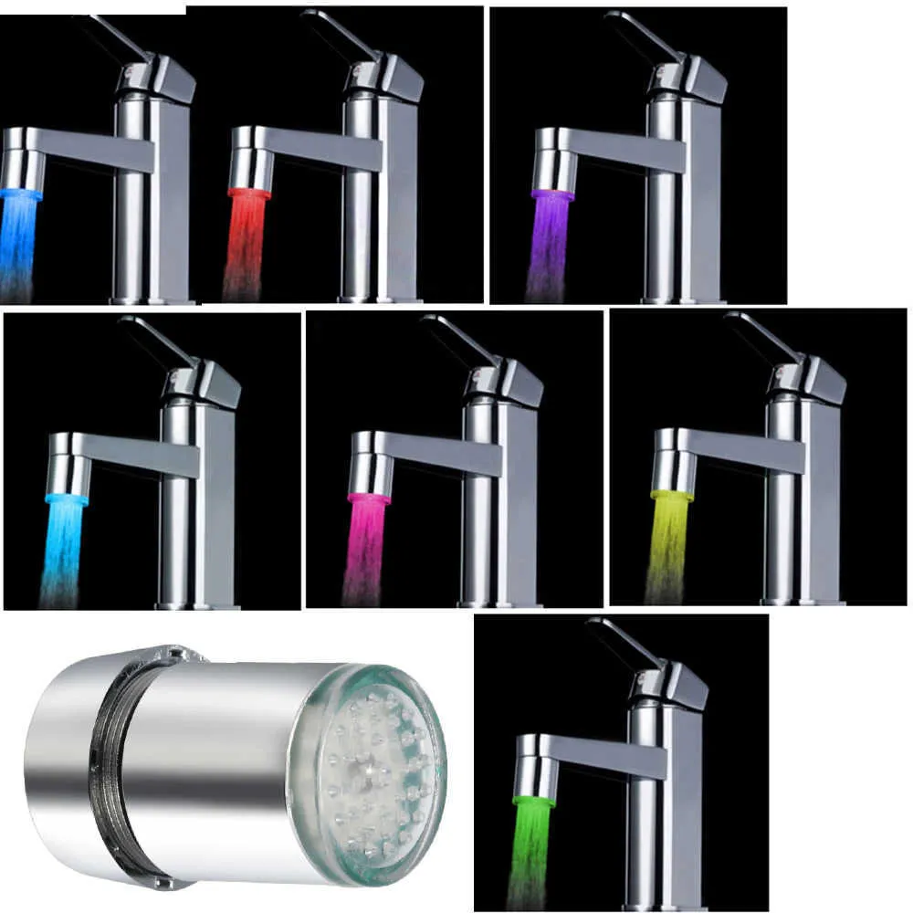 Leuchtendes LED-Wasserhahn-Licht, Duscharmatur-Kopflicht, 7 Farben, wechselndes Leuchten, Wasserhahn-Düsen-Kopflichter für Küche, Badezimmer