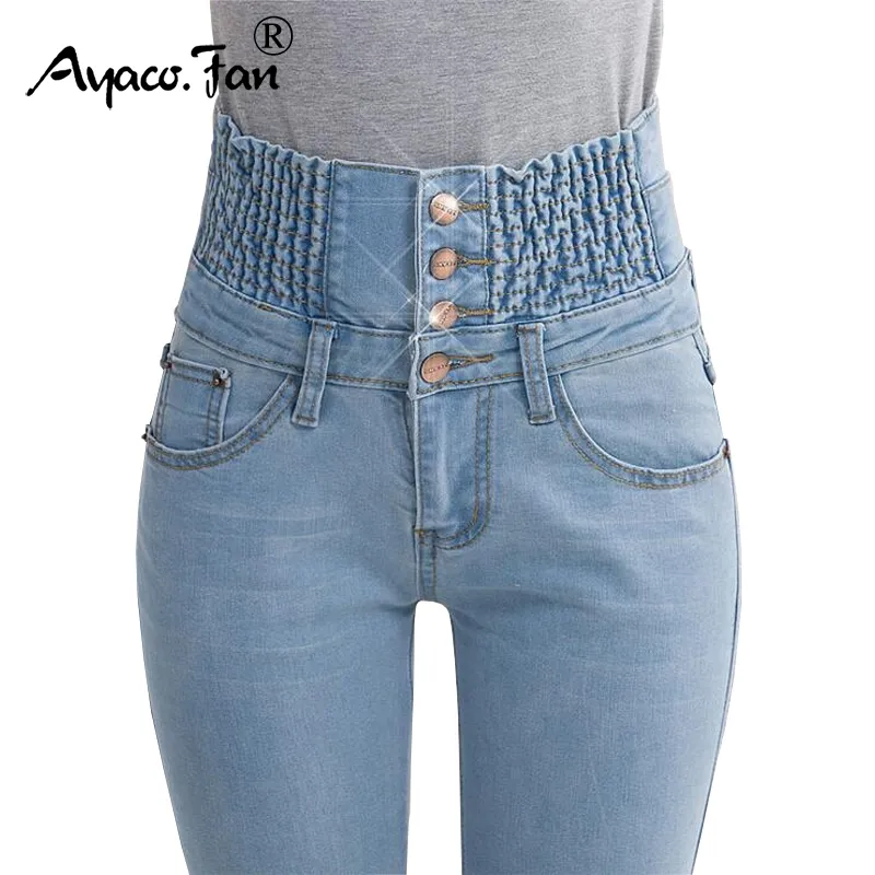 2019 jeans womens high cintura elástica skinny denim longa calças de lápis mais tamanho 40 mulher jeans camisa feminina senhora calças gordas t200103