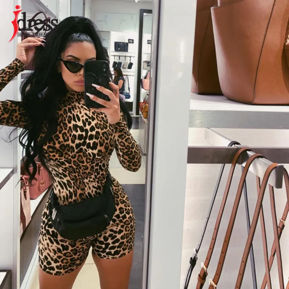 IDress Women Sexy Body Mujer Long Sleeve High Neck Autumn Winter Bodysuit Leopard Print Body Tiger Print Short Bodycon Bodysuit (15)