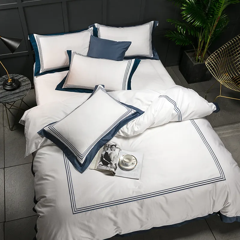 Hôtel 5 étoiles blanc luxe 100% coton égyptien ensembles de literie pleine reine King Size housse de couette lit/plat drap-housse ensemble 6 pièces 201128