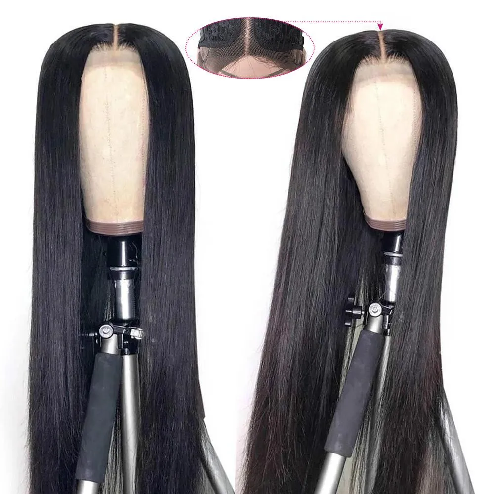 Perucas de cabelo humano de renda brasileira reta 150% 13x1 peruca frontal de renda pré-arrancada Remy parte do meio cabelo humano peruca de parte de renda 8 ~ 28 polegadas