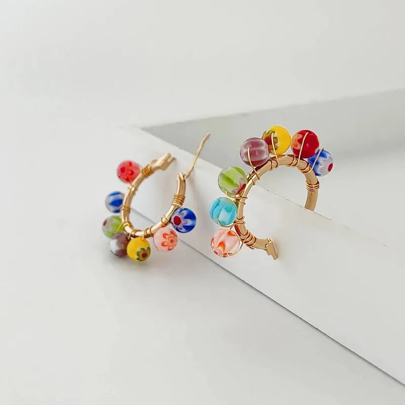 Ins Tide Glass Earrings Candy Color Ear Cuff Niche Design Temperament Early Spring Personality Trend Sweet Cool Jewelry
