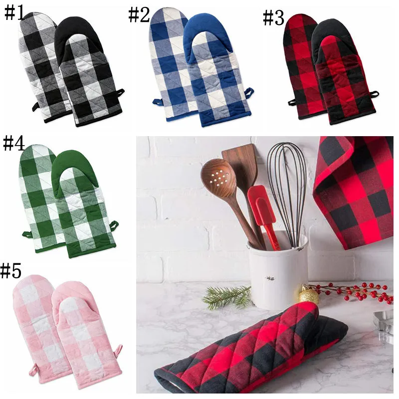 Oven Gloves Microwave Heat Proof Resistant Glove Convenient Finger Protect Anti-hot Oven Glove Bakeware Gloves Plaid ZY32