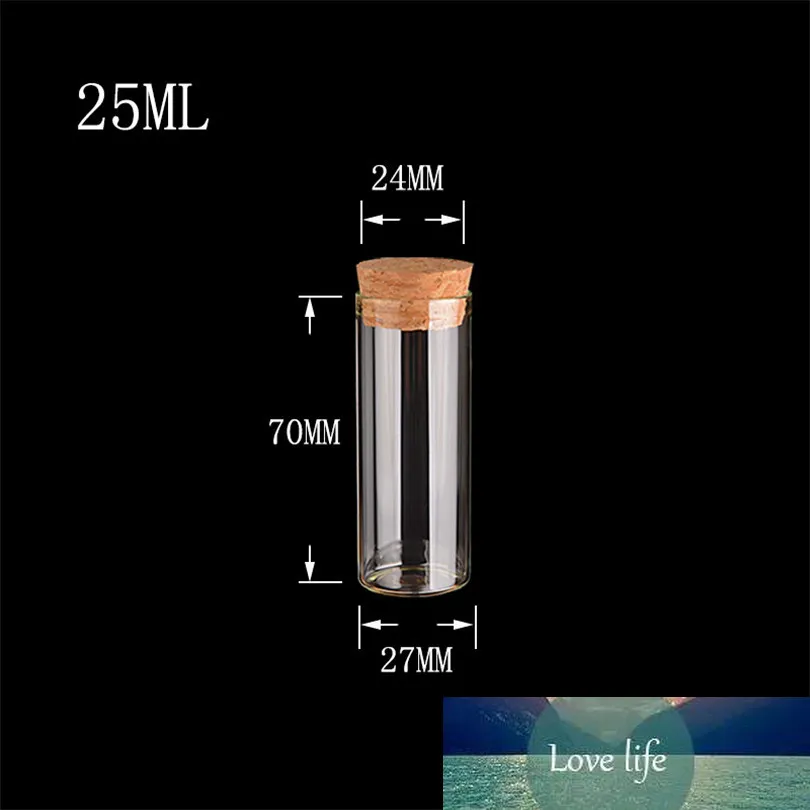 Bouteilles en verre Transparent Transparent de 25 ml 27x70x24mm, avec bouchons en liège, flacons vides, conteneurs, bocaux cadeaux, 50 pièces