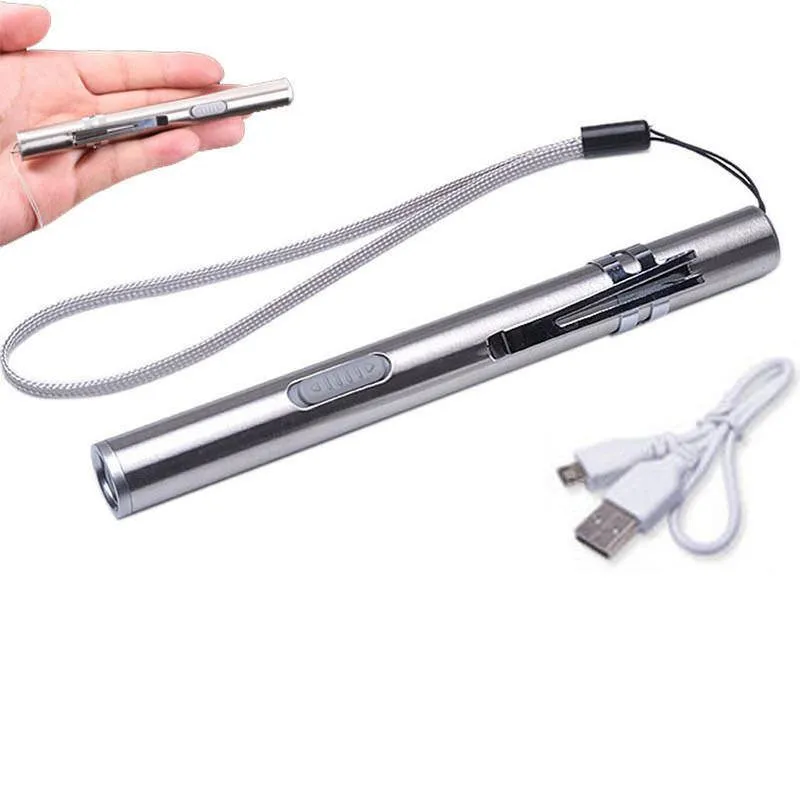 Mini Kieszonkowa Latarka Taktyczna Latarka LED Medical Handy Pen XML USB Rechargeable Light Ze Stali Nierdzewnej
