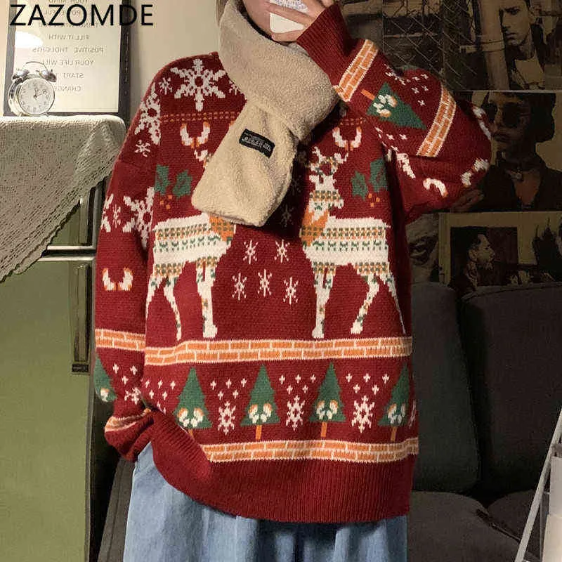 ZAZOMDE Maglione natalizio unisex Divertente renna Stampato Felpa natalizia da uomo Girocollo Inverno Maglioni natalizi Maglioni Top 211221