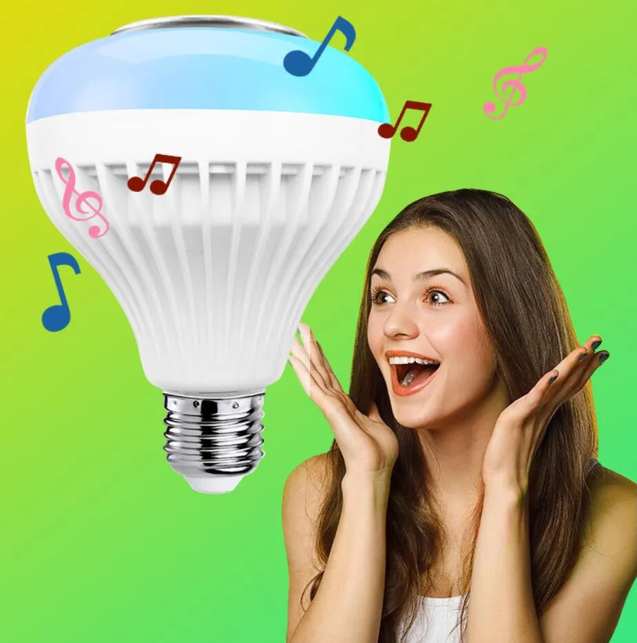 E27 SMART LED Light RGB Wireless Bluetooth -högtalare Lampmusik Spela Dimble 12W Music Player Audio med 24 Keys Remote Control