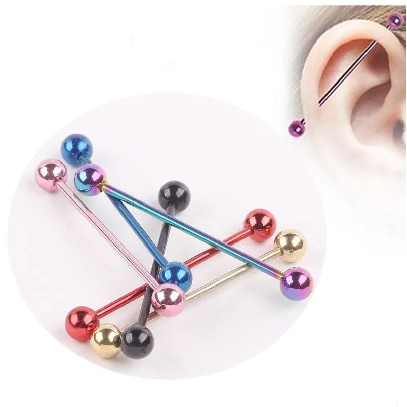 316l body piercing jewelry mix color titanium anodized 14g 38mm industrial barbell ear plug tunnel body jewelry tragus earring piercing