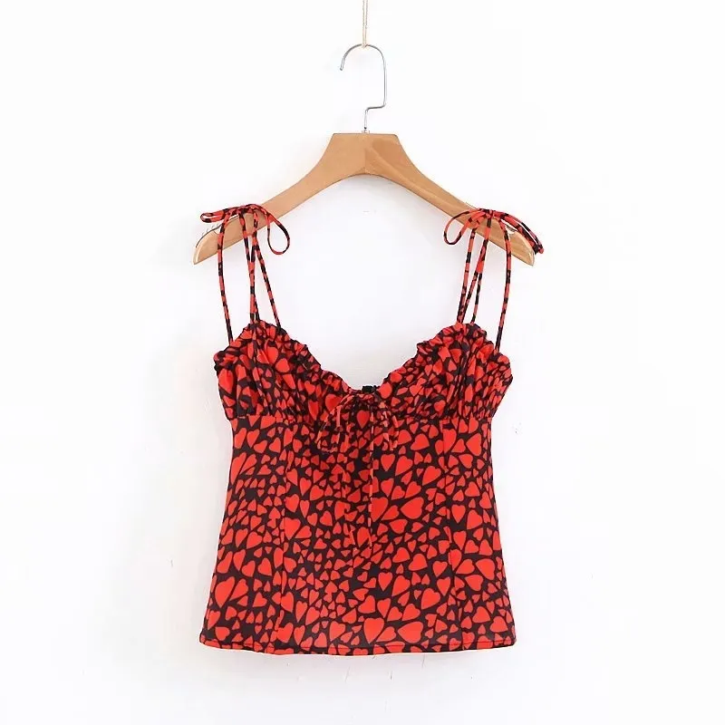 Boho Preto Vermelho Coração Cópia Crop Top Mulheres Backless Sexy Halter Cami Top Streetwear Bohemian Spaghetti Strap Sexy Tops Verão T200729