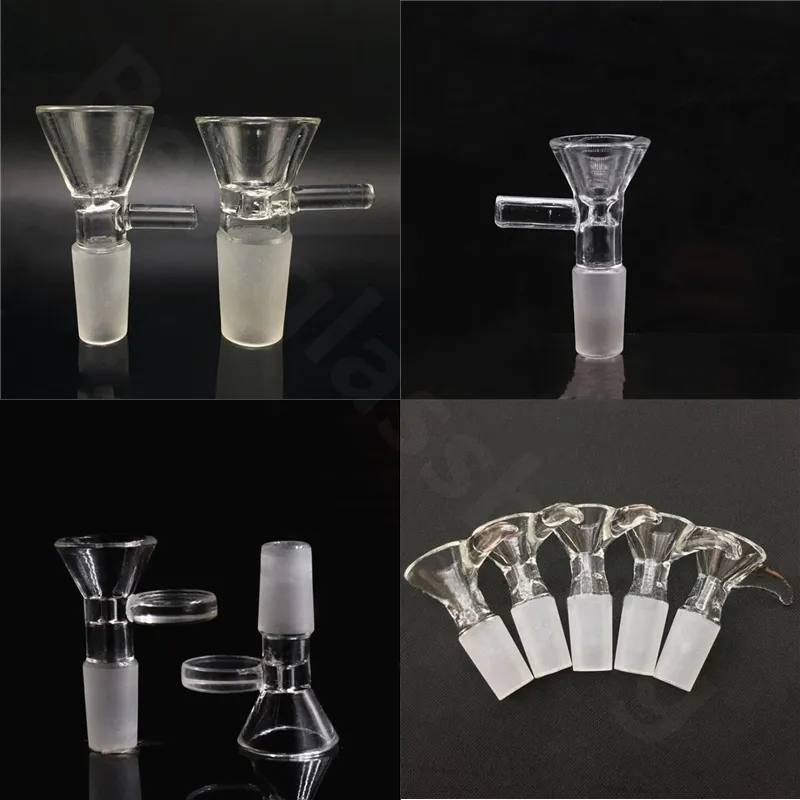 DHL 14mm 18mm Male Glass Bowl Pieces Hookah 3 Styles Handle Round Funnel Joint Filter Adaptor Smoking Tube For Water Bong Dab Rigs