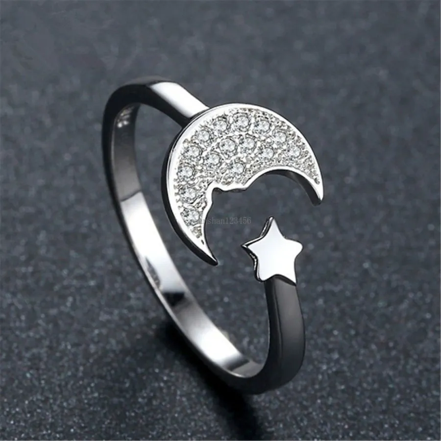 Cristal ouvert réglable lune étoile anneaux bague en argent femmes anneaux mode bijoux cadeau volonté et sable nouveau