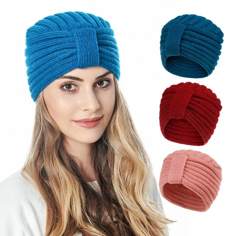 Akryl Rib Sticka Mössor Mens Womens Winter Head Warmer Cap Plain Vuxen Man Kvinna Ladies Headbands Hair Bonnets 10 Solid Färger Partihandel