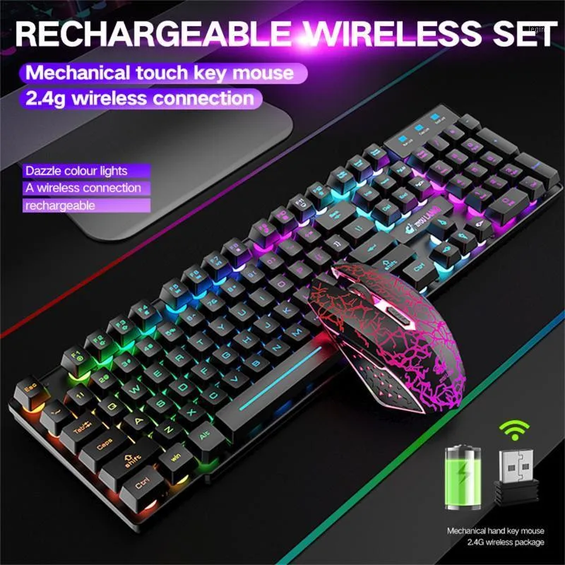 Keyboard Mouse Combos Wireless Gaming Combo With Rainbow Led Backlit Colorful Backlight