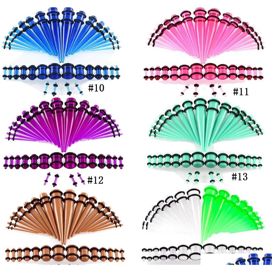 36pcs/lot acrylic ear gauge taper and plug stretching kits mixed color ear flesh tunnels expansion body piercing jewelry gift