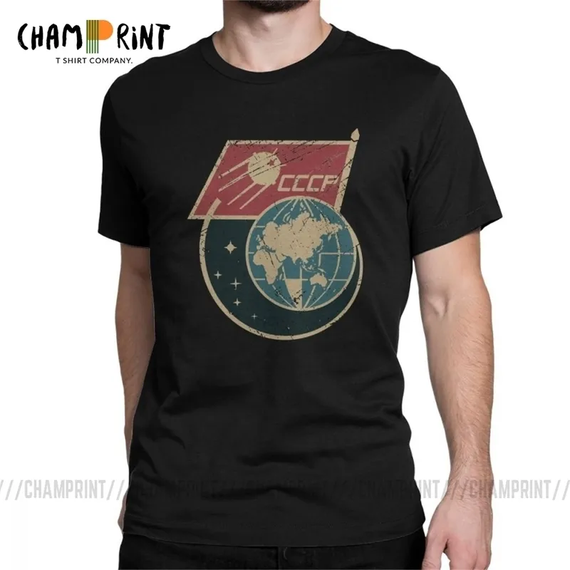 Män CCCP Retro Ryssland Satellit T-shirts Ren bomullstoppar Hipster Kortärmad Crewneck Tees Presentidé T-tröja T200224