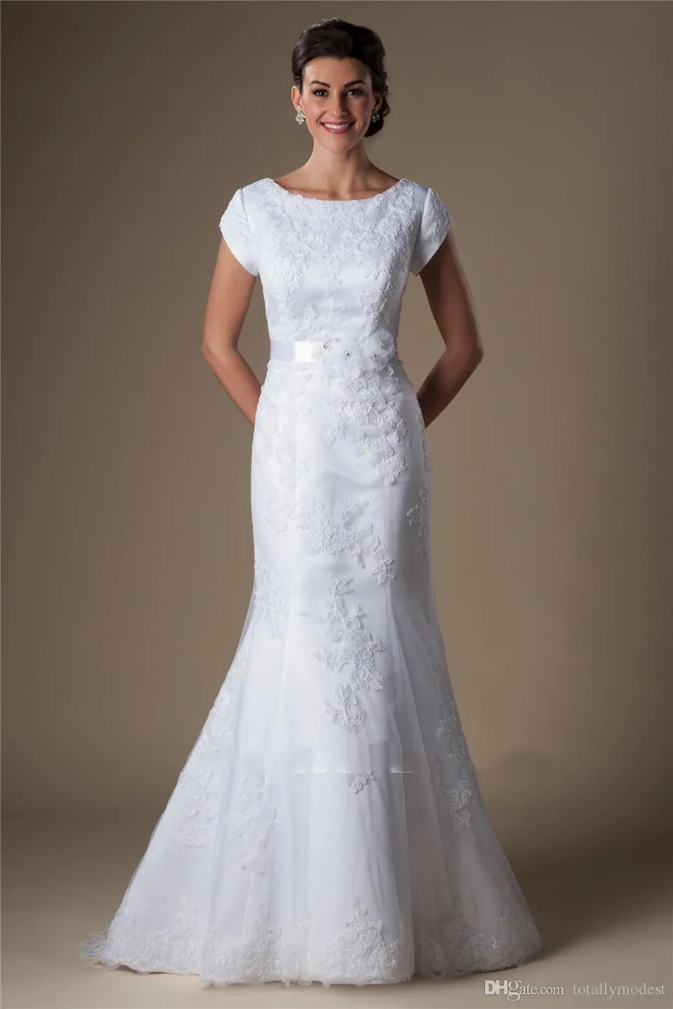 Abiti da sposa modesti a sirena con maniche Appliques in pizzo vintage Cerimonia formale lunga Abiti da sposa modesti Vestido De Noiva Nuovo arrivo