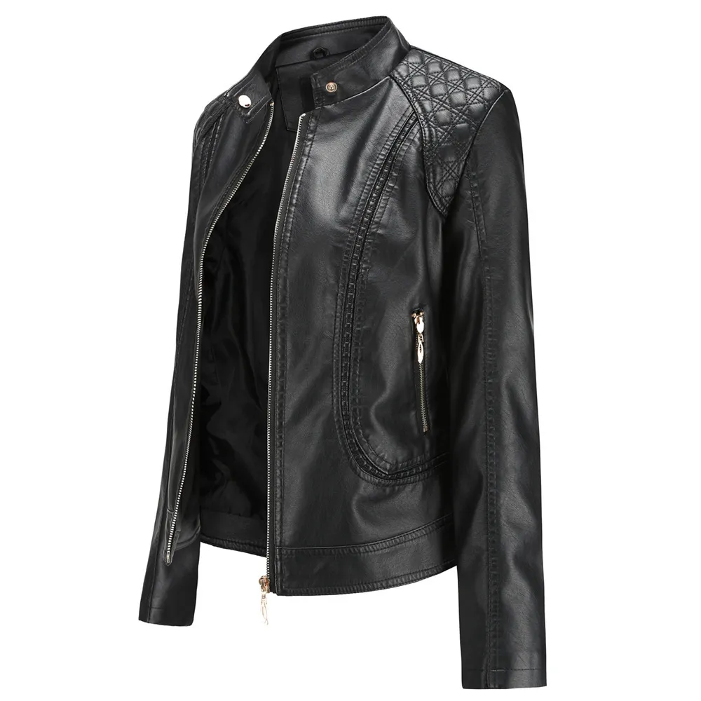 Mandarin collar leather clearance jacket womens