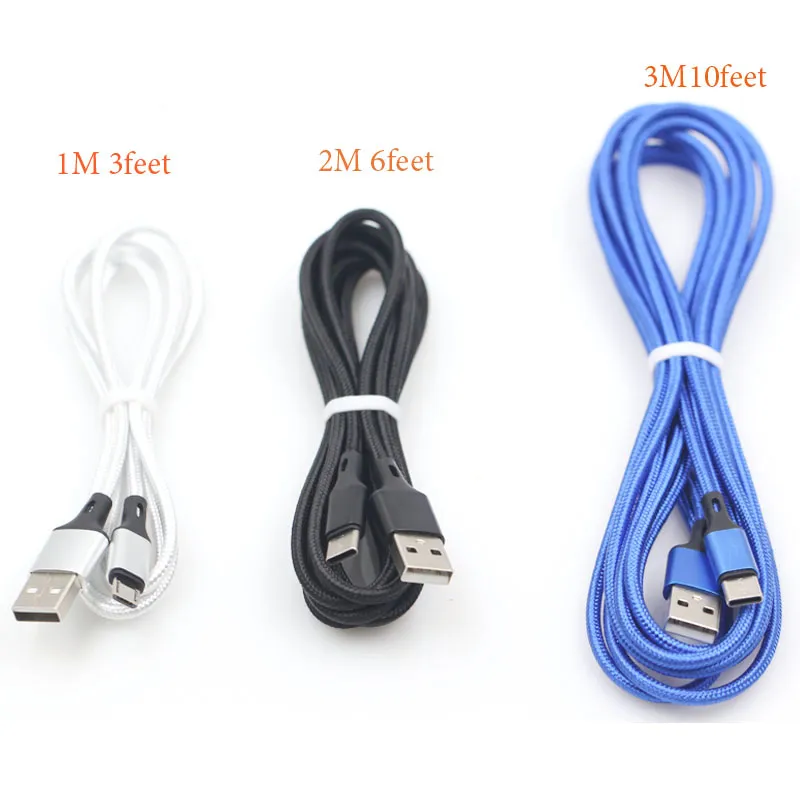 Nuovi cavi USB tipo C / micro USB caricabatterie rapido per sincronizzazione dati 2.1 A Android 3M10ft/2M6ft/1M3ft per Samsung S20/10/9/Note10