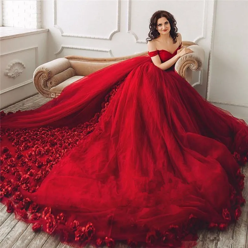 Wedding dress with red flowers top