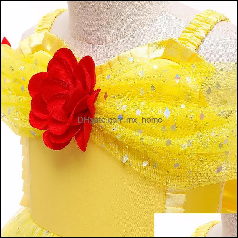 kids clothes girls Mesh lace Bow evening dress children off shoulder flowers Net yarn princess Dresses summer Boutique fashion baby Clothing