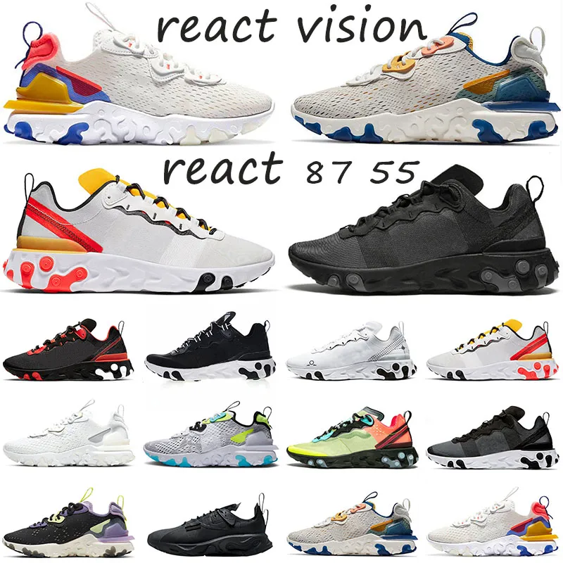 2021 Nike React Vision Element 55 87 Vente chaude réagissante Vision Femmes Mens de course Chaussures de course 55 87 Triple Black Noir Iridescent Oasis Baskets Sneakers