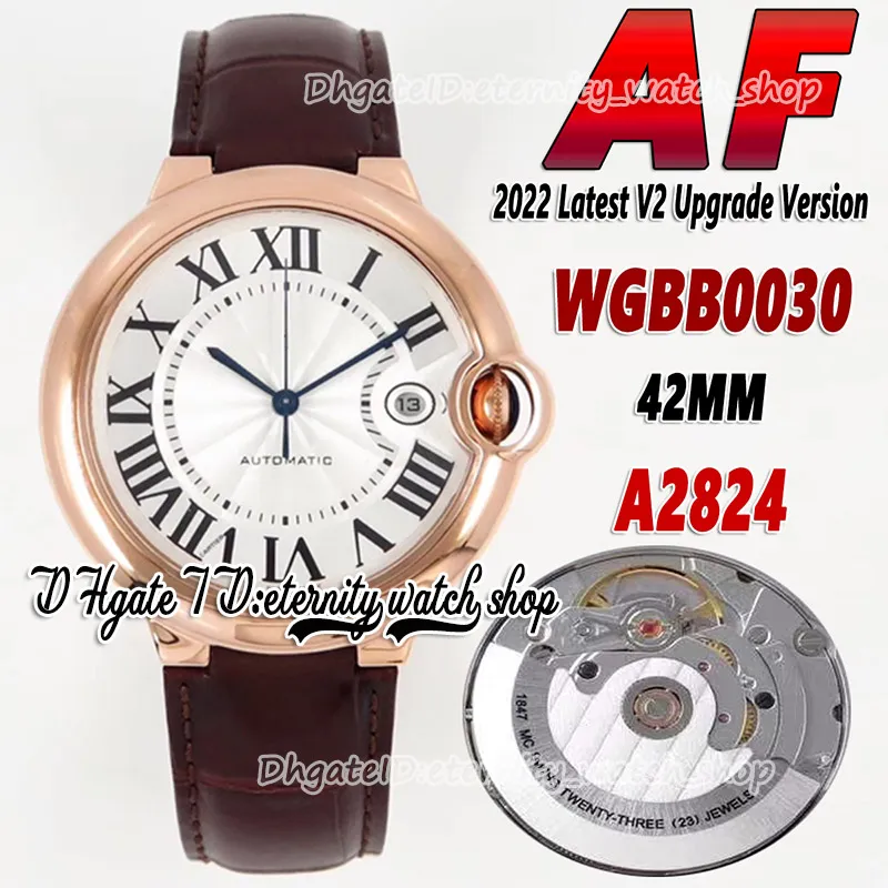 2022 AF 42mm 0520030 A2824 Otomatik Mekanik Erkek İzle Roma Beyaz Doku Dial Safir Gül Altın Durumda Dalfskin Deri Kayış Süper Sürüm Sonsuzluk Saatler