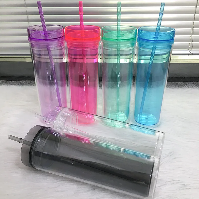 22 oz Akrilik Tumbler Temizle Plastik Sıska Tumblers Klasik Çift Duvar Sütü Su Kupası Kapaklı ve Payet Pratik Festivali Hediyeler