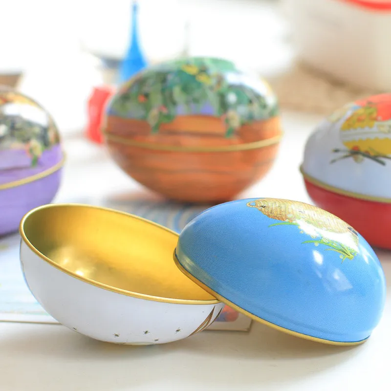 Påskprodukter Jar Tinplate Egg Shaped Kanin Tryckt Tom Tenn Kan DIY Handgjorda ljus Candy Cookie Storage Containers