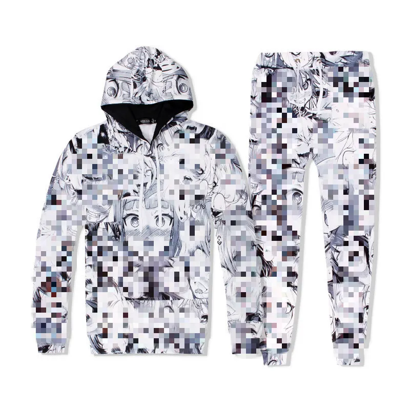 Explosions European and American Style 3DPrinting Sweatshirt Ahegao Manga Trousers Hooded Long sleeved Couple Casual Suit C1117