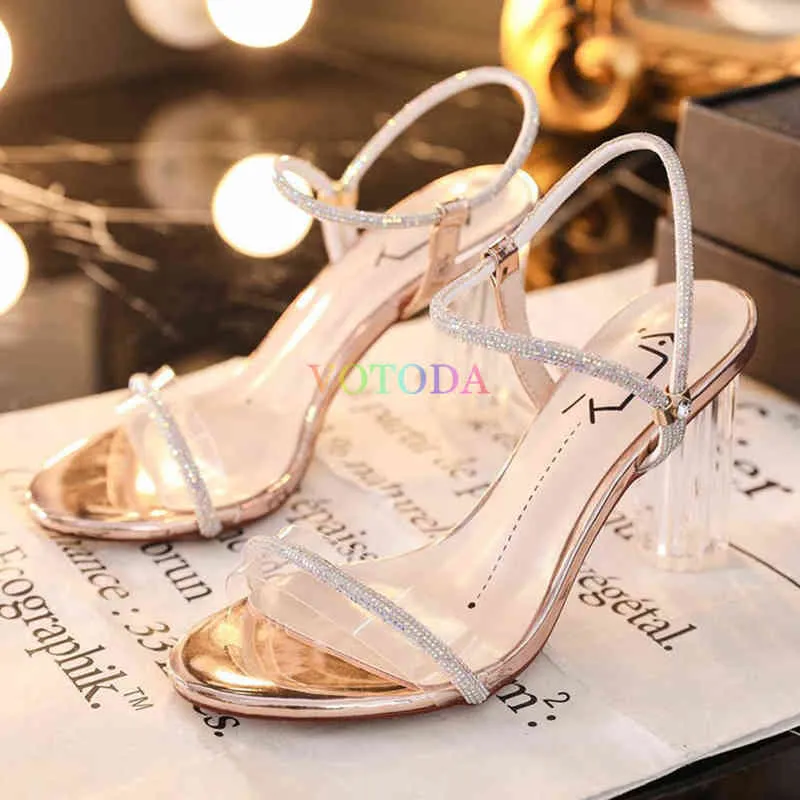 Mulheres Sandálias Sandalias de Tacn Alto Boda Para Mujer Zapatillas Ostentosas Bonitas Cristal Zapatos Fiesta Al Aire Libre Sexy 0211