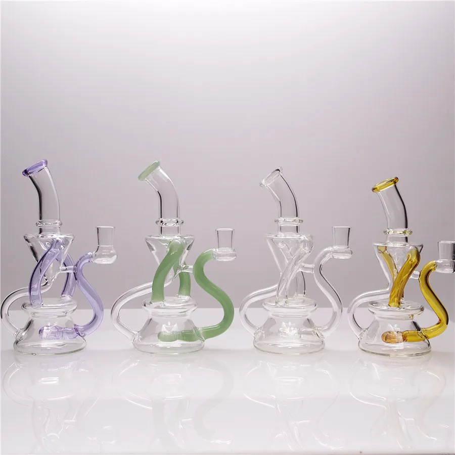 Recycler Oil Rigs Glass Bong Water Pipe Smoking Pipe Hookah with Colored Percolators inclued 1 bowl