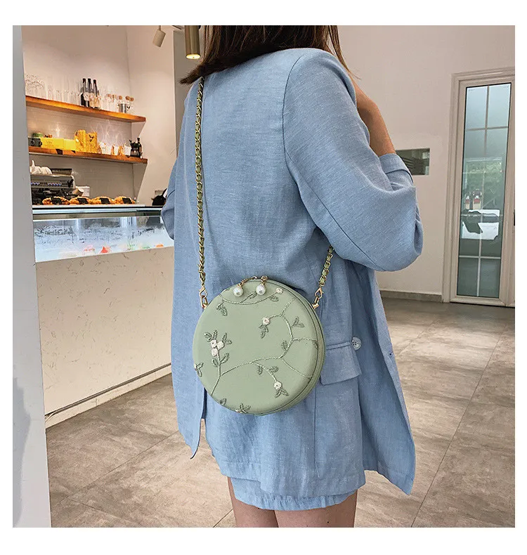 Sommer neue Frauen Umhängetasche kleine Spitze Blume Messenger Taschen für weibliche süße Brieftasche Runde Dame Kette Sling Bag weißHandtasche große Capati