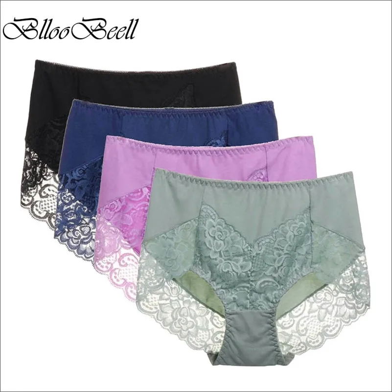 BLLOOBEELL 4 peça de algodão das mulheres cuecas de algodão meninas sexy lace briefs oco out high mid-rise senhoras lingerie tamanho grande 20112