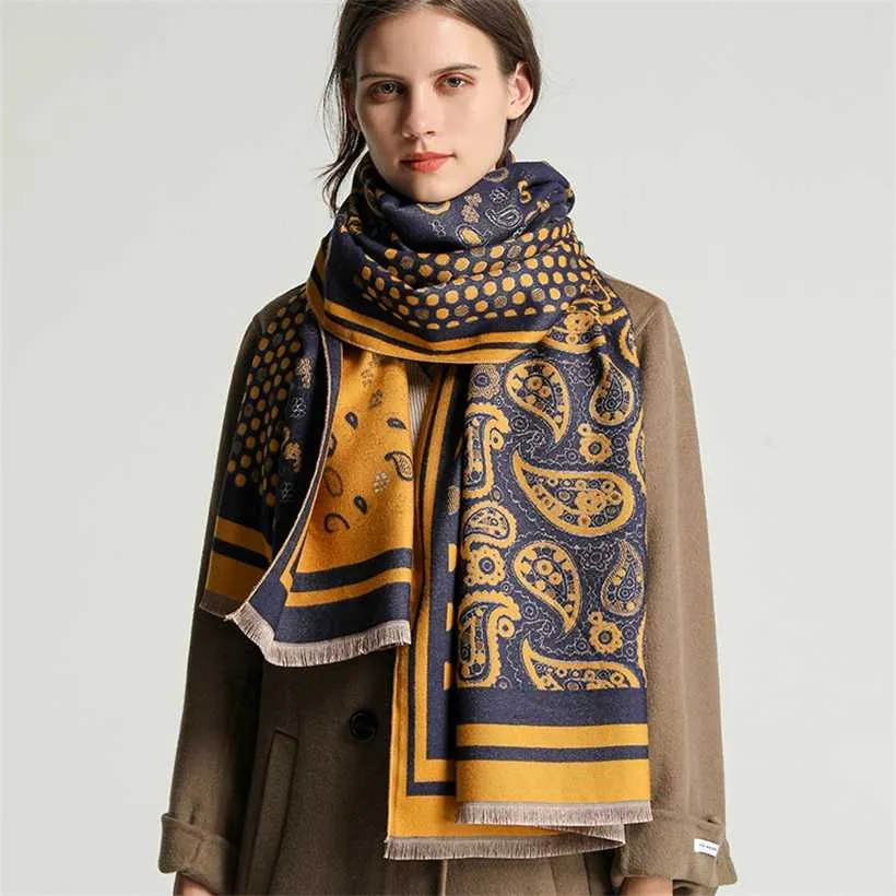 Vinter Varm Scarf Print Kvinnors Dual-Använd Cashmere Blanket Fashion Lady Pashmina Shawl Dubbelsidiga Scarves Bandana 220106