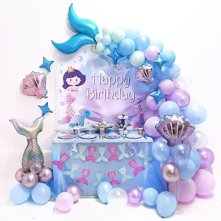 87 sztuk / zestaw Mermaid Tail Balloon Garland Arch Mermaid Theme Urodziny Dekoracje Dekoracje Materiały pod morzem Dekoracyjne rekwizyty balony zestawy