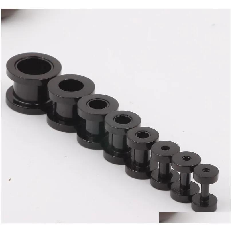 100pcs/lot mix 2-10mm stainless steel screw black ear plug flesh tunnel piercing body jewelry