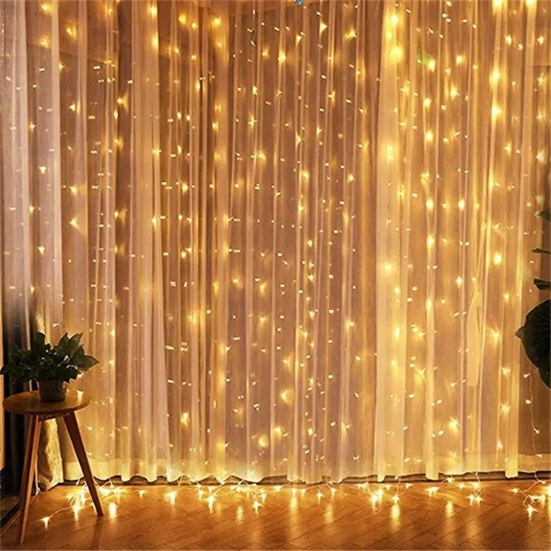 FGGF Fada Curtain Curtain Garland Light 3x1m 3x3m 220V UE Decorativa Decorativa LED String Xmas Party Garden Wedding Lights 201201