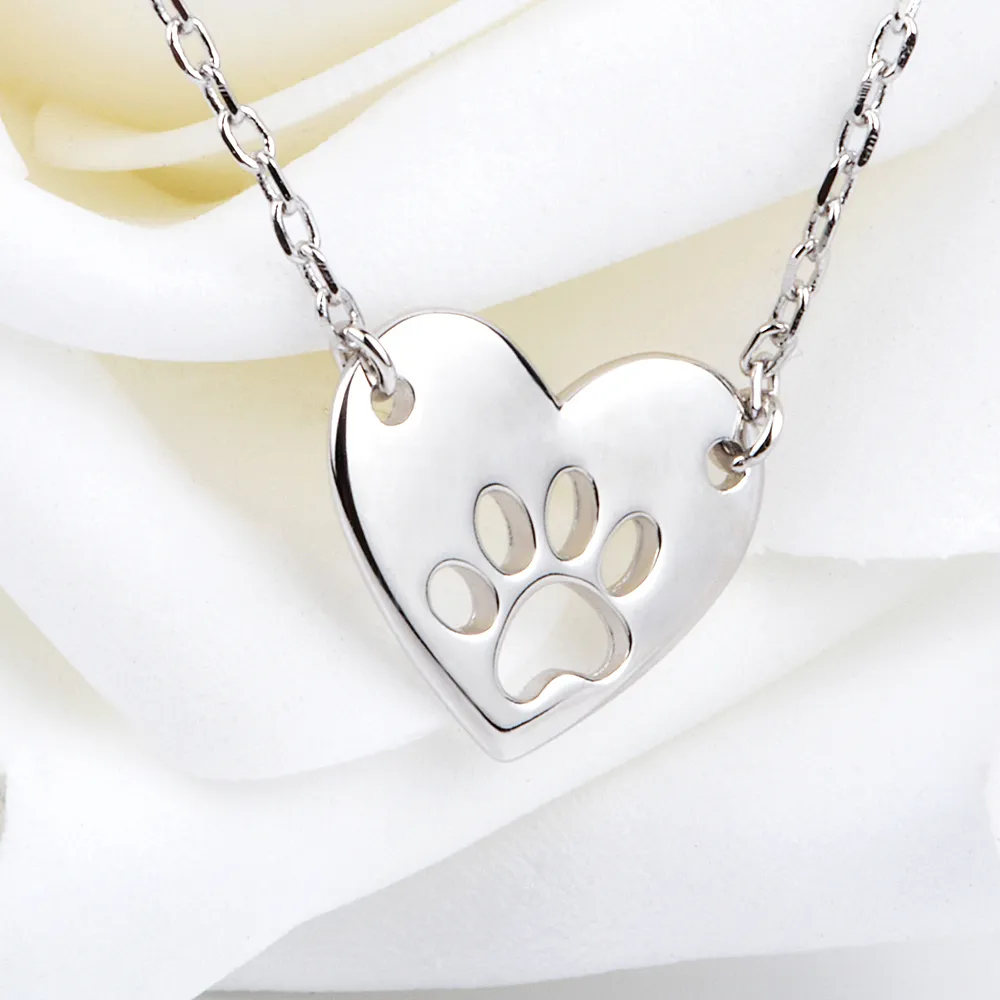 925 Sterling Silver Dog Paw Heart Pendant Halsband Utsökt kvinnlig gåva Q0531