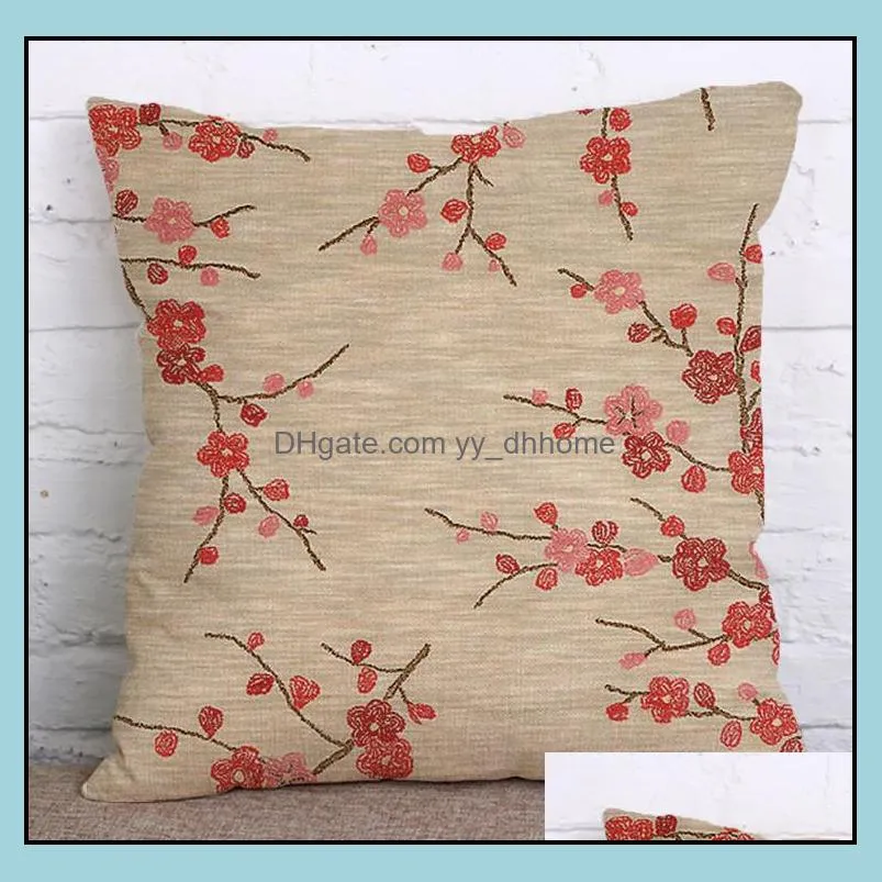 Flower Printing Pillow Towel Cotton Linen 45*45cm Pillowcase Square Throw Pillow Covers Home Car Decorative Pillow Case