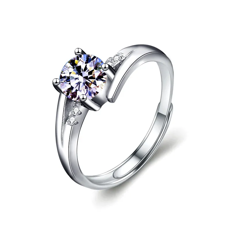 Moissanite Ring 1ct 6mm 라운드 컷 VVS F 컬러 실험실 다이아몬드 925 실버 보석 패션 사랑 토큰 여자 여자 친구 선물