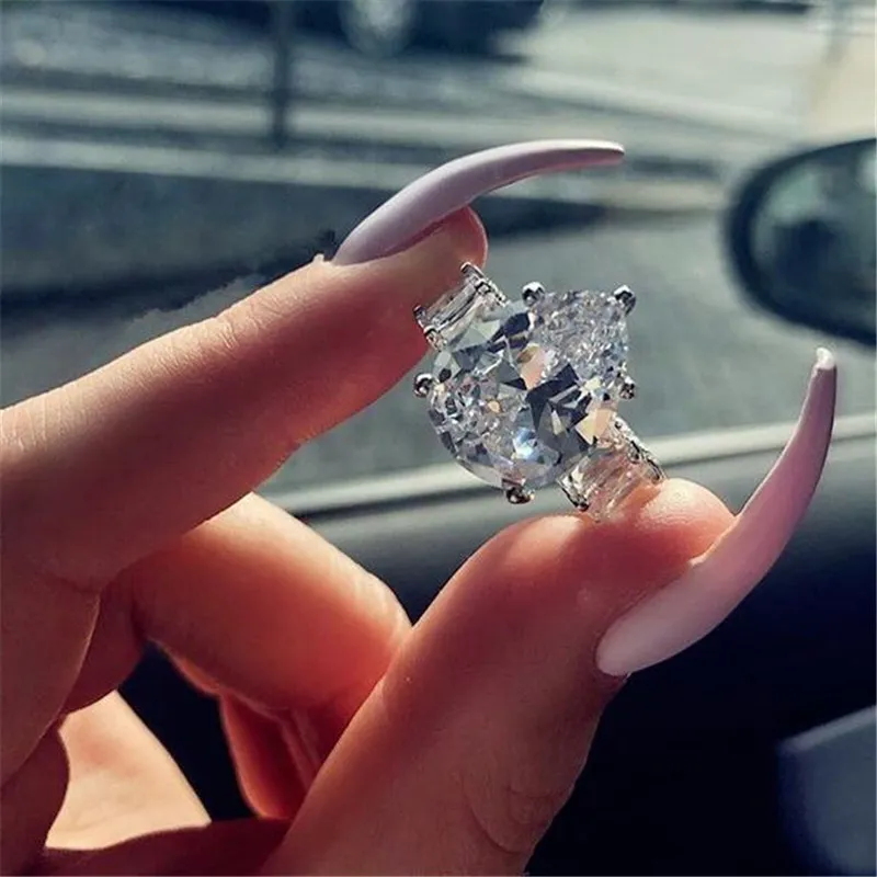 Size 5-10 Top Sell Luxury Jewlry 925 Sterling Silver Water Drop Pear Cut White Topaz Big CZ Diamond Gemstones Women Wedding Band Ring Gift