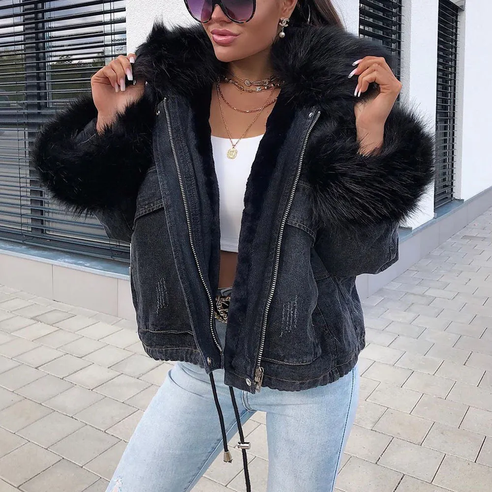 Faux fur denim jacket clearance