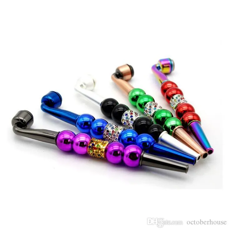 Colorful Metal Smoking Pipe With Cover Diamond pearl Tobacco Cigarette Hand Filter Pipes multiple colors 3 Styles Tool Accessories