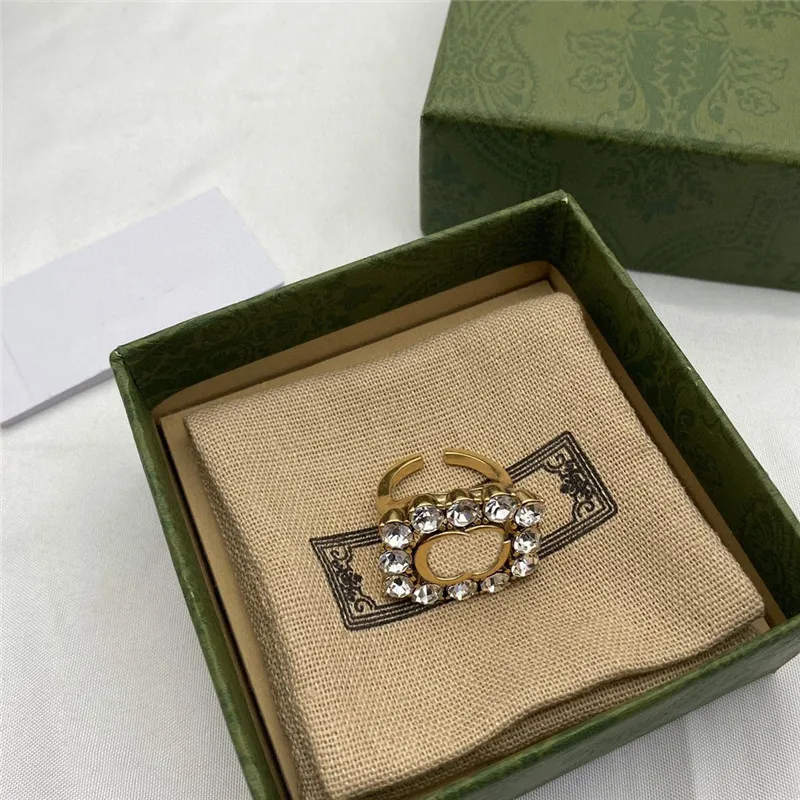 Elegante anello con doppia lettera con diamanti e strass, anelli aperti di design, cristallo lucido, La Bague, coppia anello con confezione regalo259G