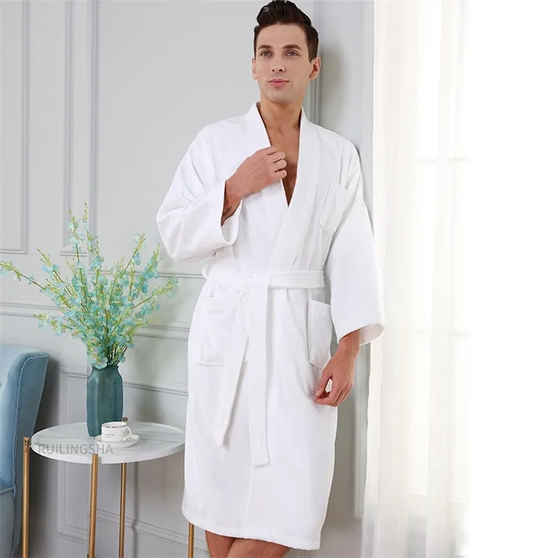 5-stjärnigt hotell 100% bomull Män Kimono Handduk Badrock Plus Storlek Badrock Mens Sweat Terry Robes Women Long Dressing Gown Sleepwear 201109