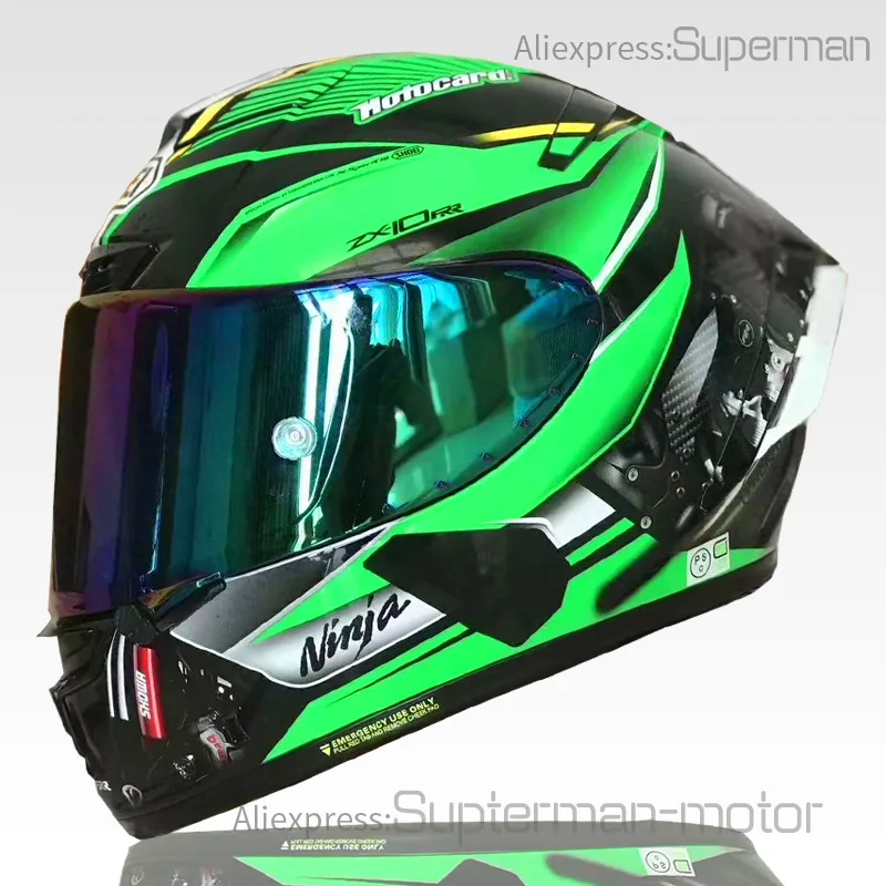 Full Face Shoei X14 Kawasa KKI KKI VERT MOTOQUE CASQUE ANTI-FOG VISOR Homme d'équitation voiture Motocross Racing Moto-Casque non-Original-Casque