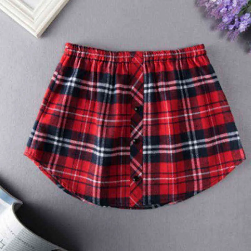 Women Plaid Print Elastic Waist Fake Top Lower Sweep Adjustable Adult Unisex Shirt Extender Half Length Mini Skirt Hem M-XL G220309